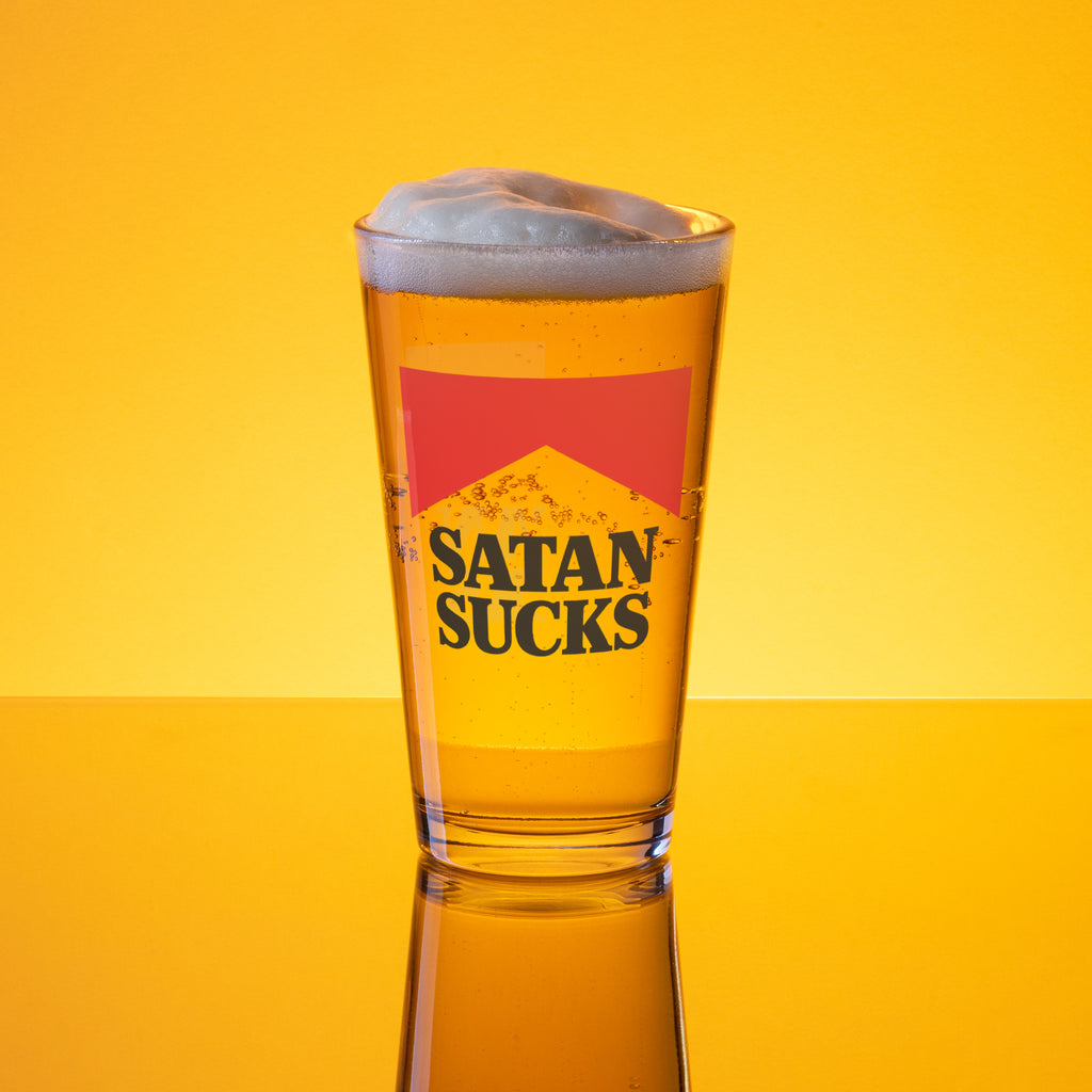 Satan Sucks Pint Glass | Bold Christian Drinkware Gift