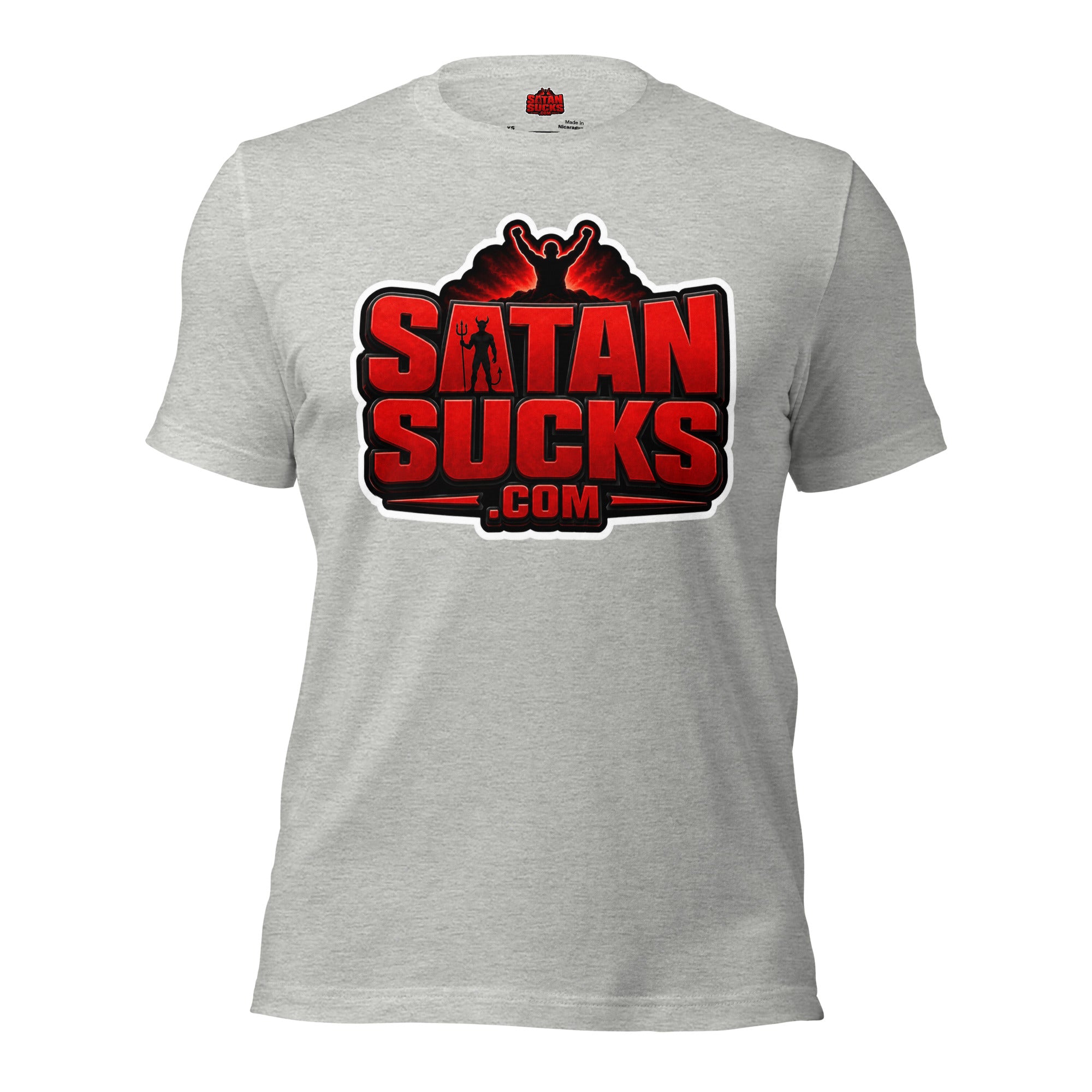 Devil silhouette mountain flame graphic tee heather grey front