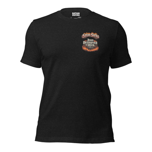 Satan Sucks streetwear shirt X eyes devil design black heather front