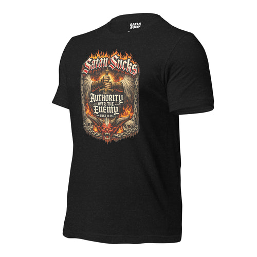 Gothic flame border scripture streetwear shirt black heather left