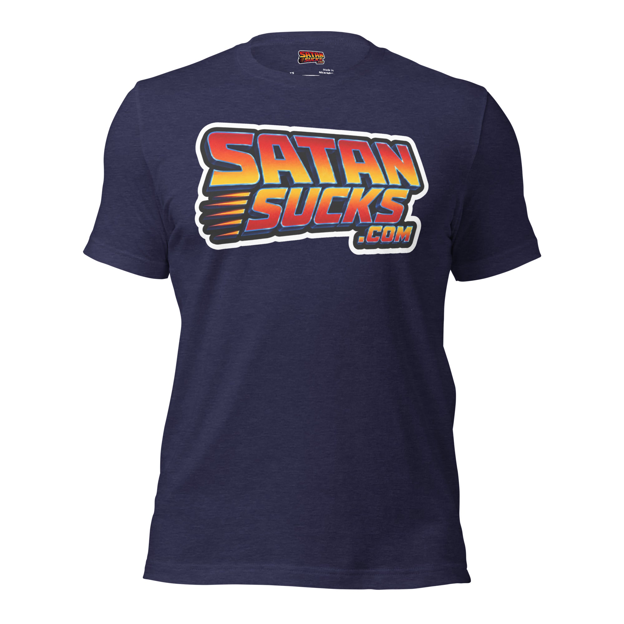 Retro 80s gradient logo graphic tee heather midnight navy front